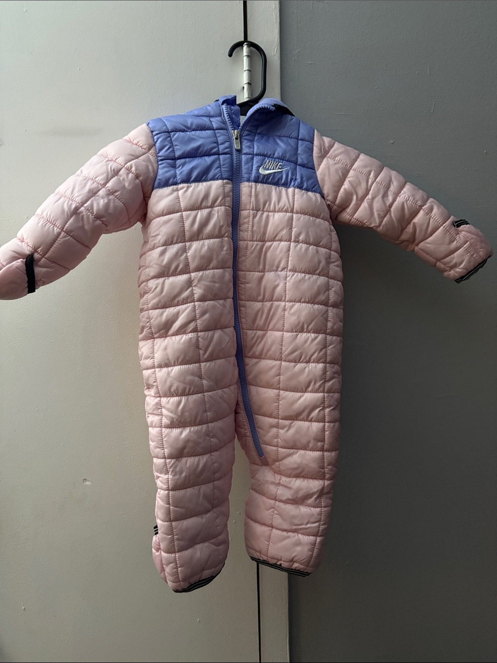 Nike Pink and Lavender Quilted Infant Puffer One-Piece